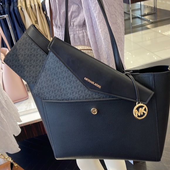 MICHAEL Maisie Large Pebbled Leather 3-in-1 Tote Bag BLACK / BLACK MULTI COLOR - Picture 6 of 16